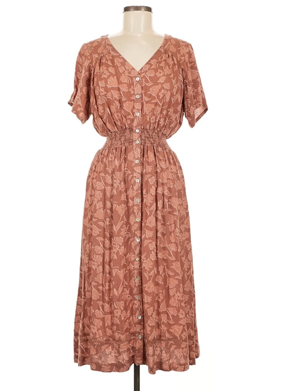knot sisters Dusty Rose Floral Button-Front Midi Dress